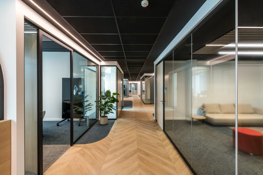 Bank Offices Hallway with Meeting Boxes